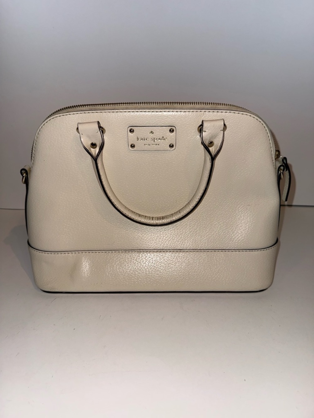 kate spade Cream Pebbled Leather Dome Satchel with Gold Hardware